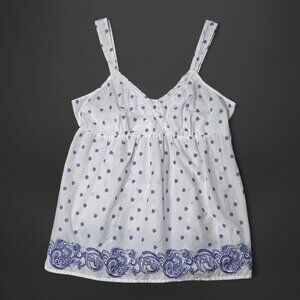 Faded Glory Blue White Flower Dotted Paisley Babydoll Tank Top